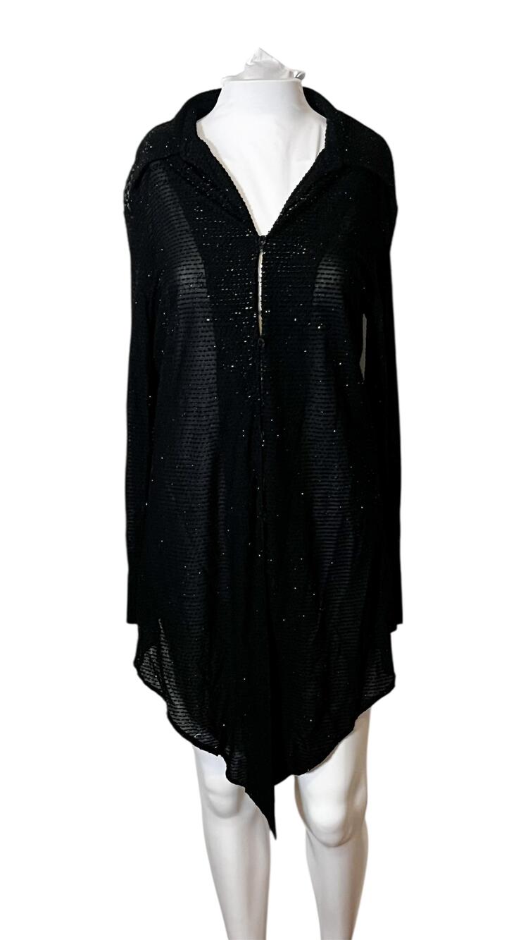 Gianfranco Ferre Dress Tunic Wrap Womens Small Black Beaded Mesh Hi Low Italy